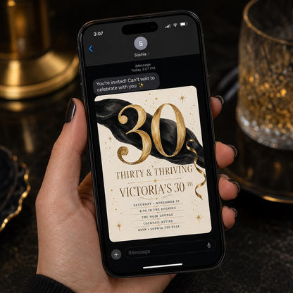 Gold and Black 30th Birthday Invitation — cocktail design