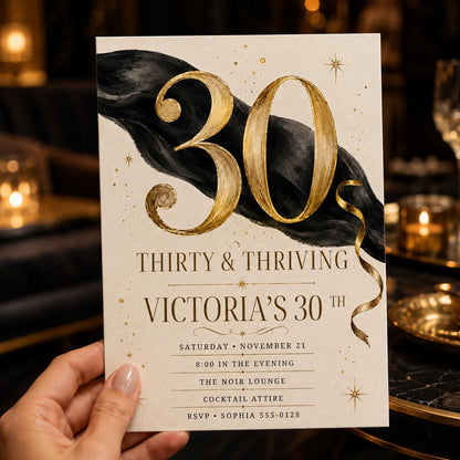 Gold and Black 30th Birthday Invitation — invitation you personalize in Canva