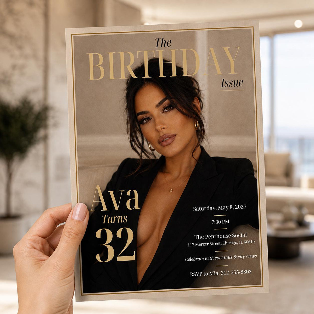 Gold and Black 32nd Birthday Invitation — magazine design