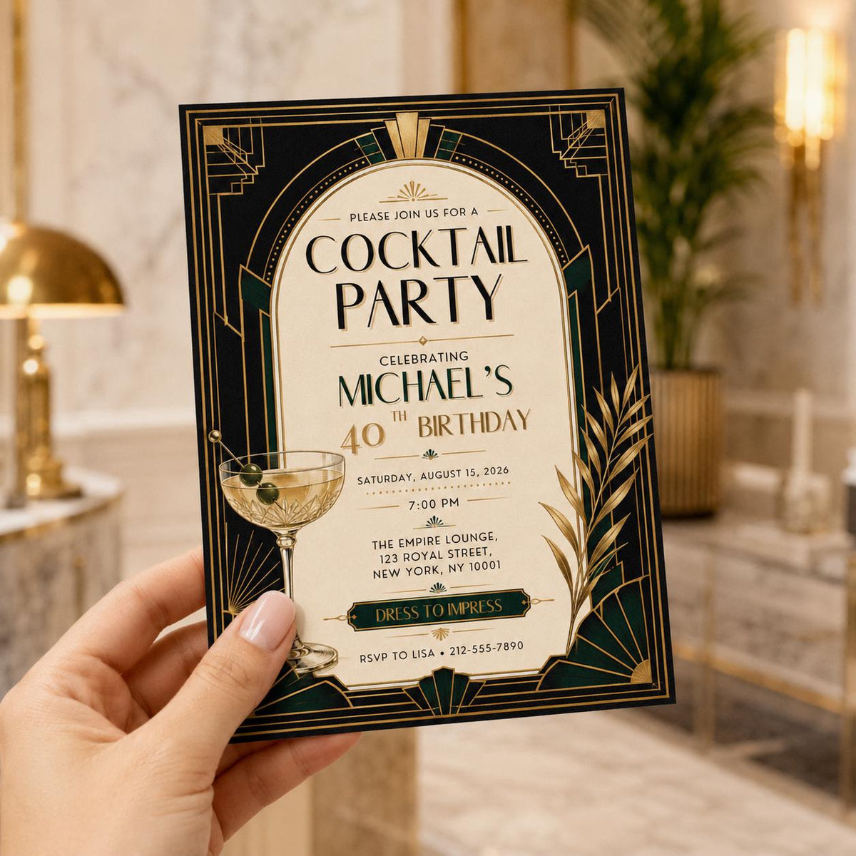 Gold and Black Art Deco Cocktail Party Invitation — digital invitation, instant download
