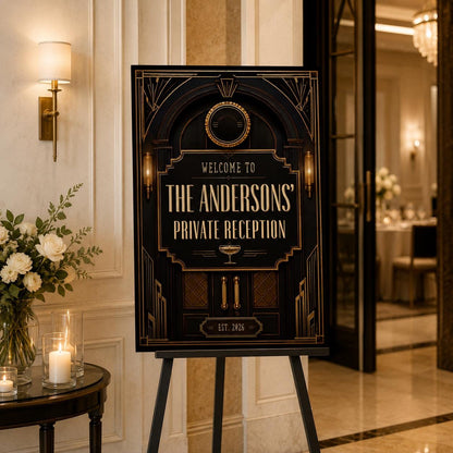 Gold and Black Art Deco Welcome Sign — welcome sign you personalize in Canva