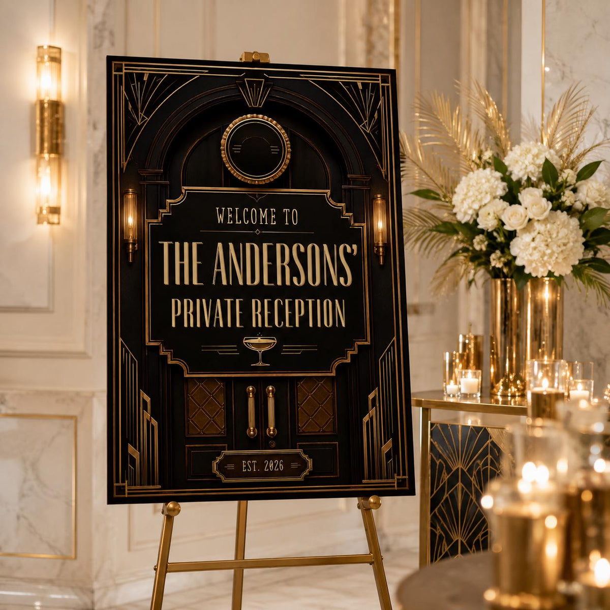 Gold and Black Art Deco Welcome Sign — digital welcome sign, instant download