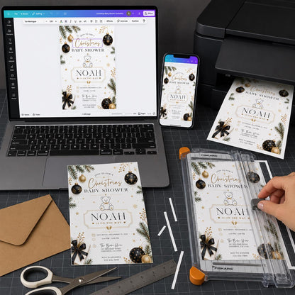 Gold and Black Christmas Baby Shower Invitation — elegant baby shower design