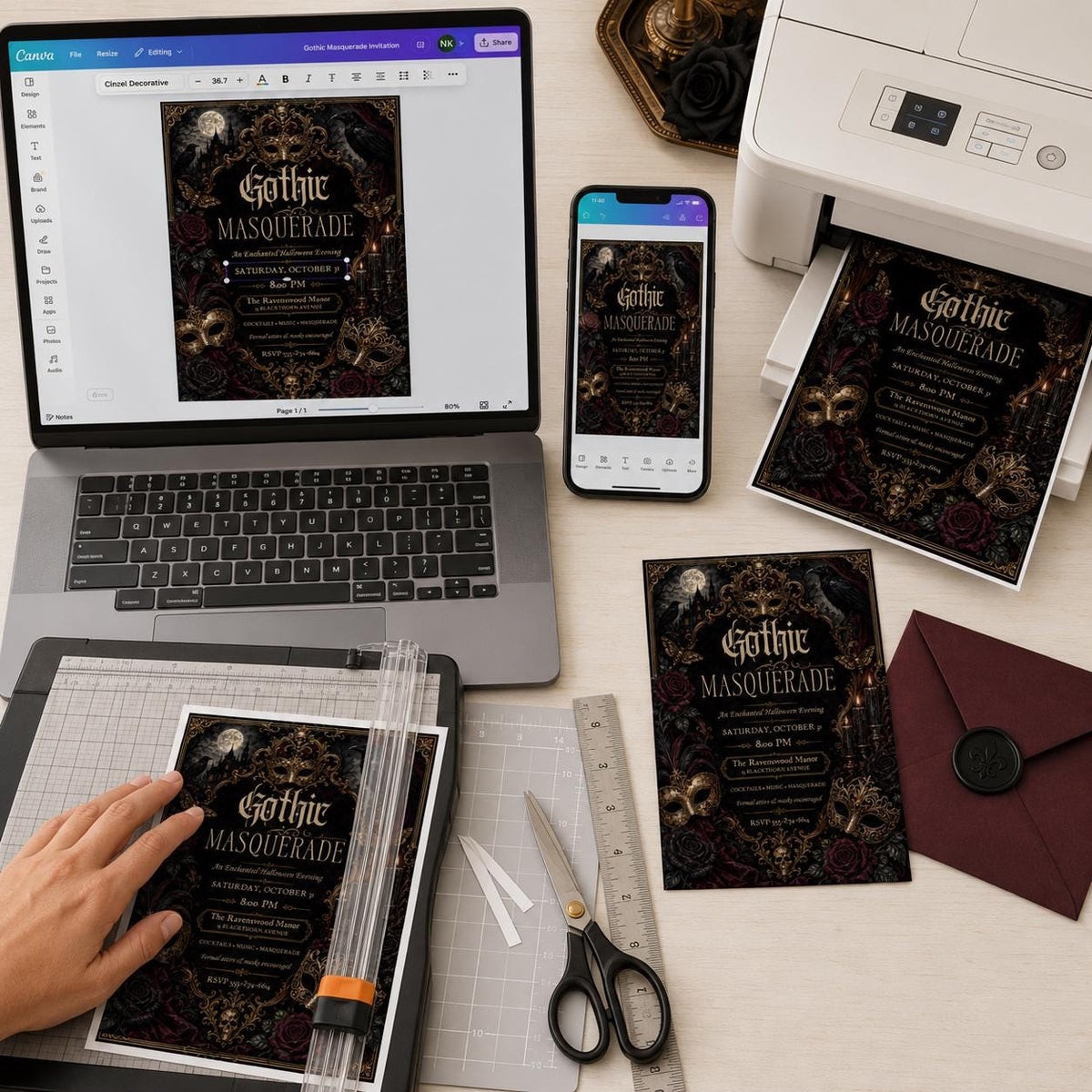 Gold and Black Gothic Masquerade Invitation — invitation you personalize in Canva