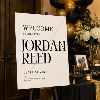 Gold and Black Graduation Welcome Sign — digital welcome sign, instant download