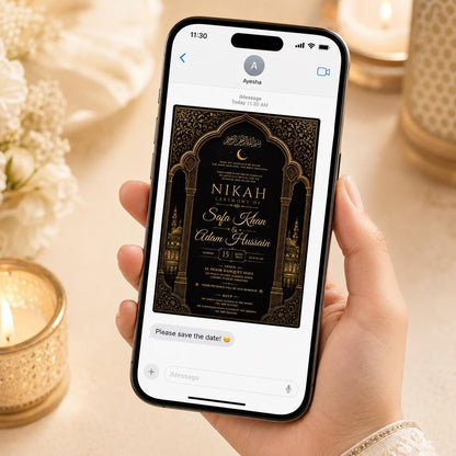 Gold and Black Nikah Invitation — nikah ceremony stationery by VoltBy