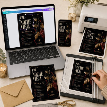 Gold and Black Pre Nochevieja Invitation — elegant New Year party design