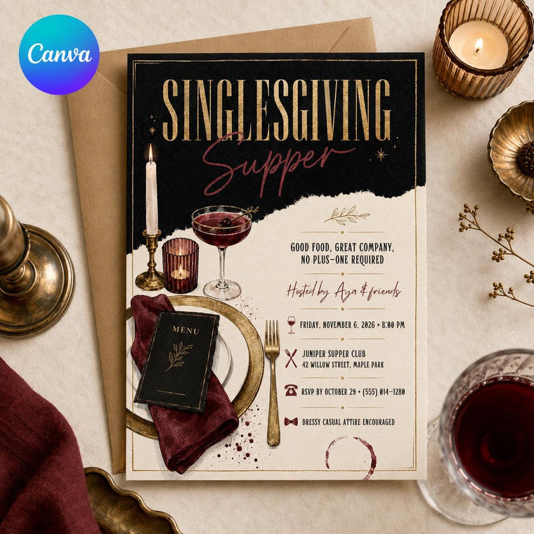 Gold and Black Singlesgiving Dinner Invitation