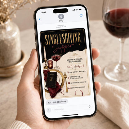 Gold and Black Singlesgiving Dinner Invitation — digital invitation, instant download