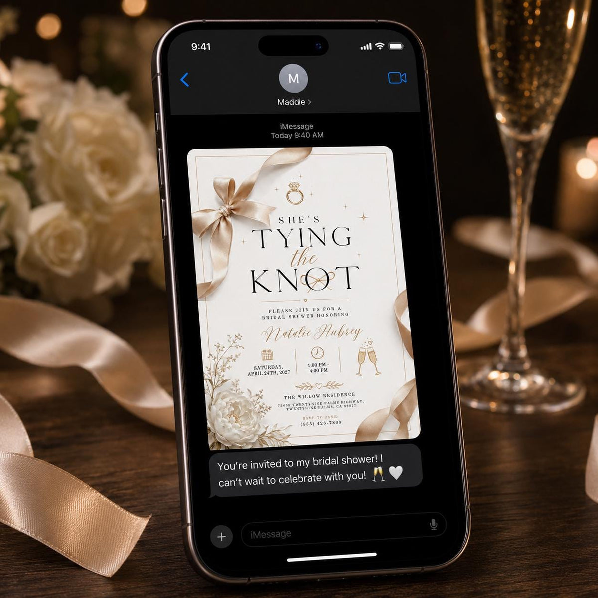 Gold and Neutral Bridal Shower Invitation — invitation you personalize in Canva