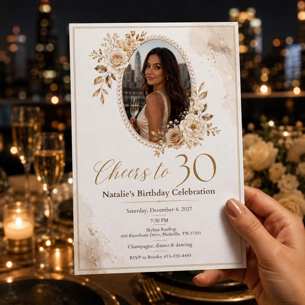 Gold and White 30th Birthday Invitation — elegant 30th birthday party design