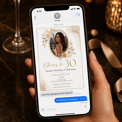 Gold and White 30th Birthday Invitation — print-ready 30th birthday party design from VoltBy