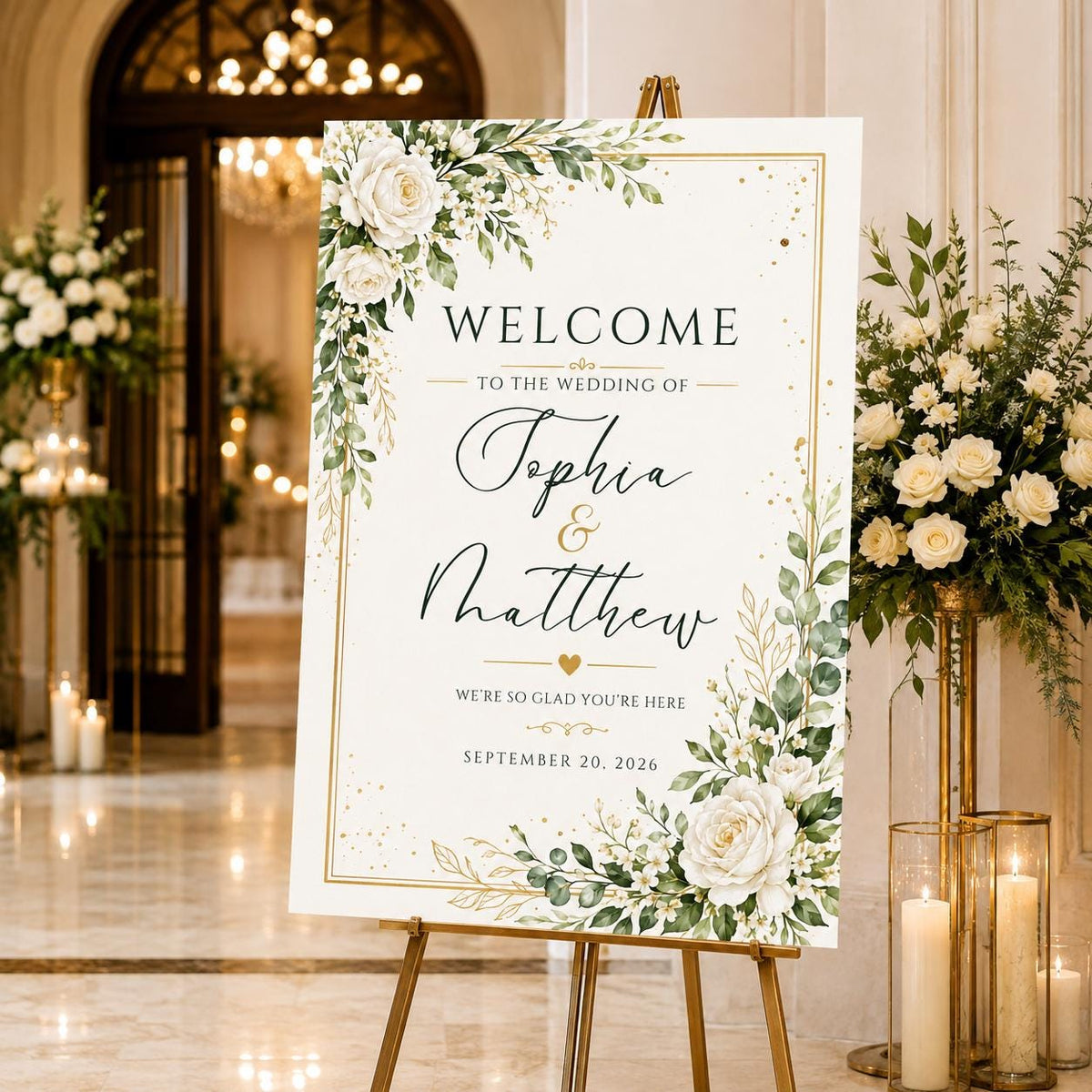 Gold and White Wedding Welcome Sign — print-ready wedding design from VoltBy