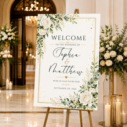 Gold and White Wedding Welcome Sign — print-ready wedding design from VoltBy
