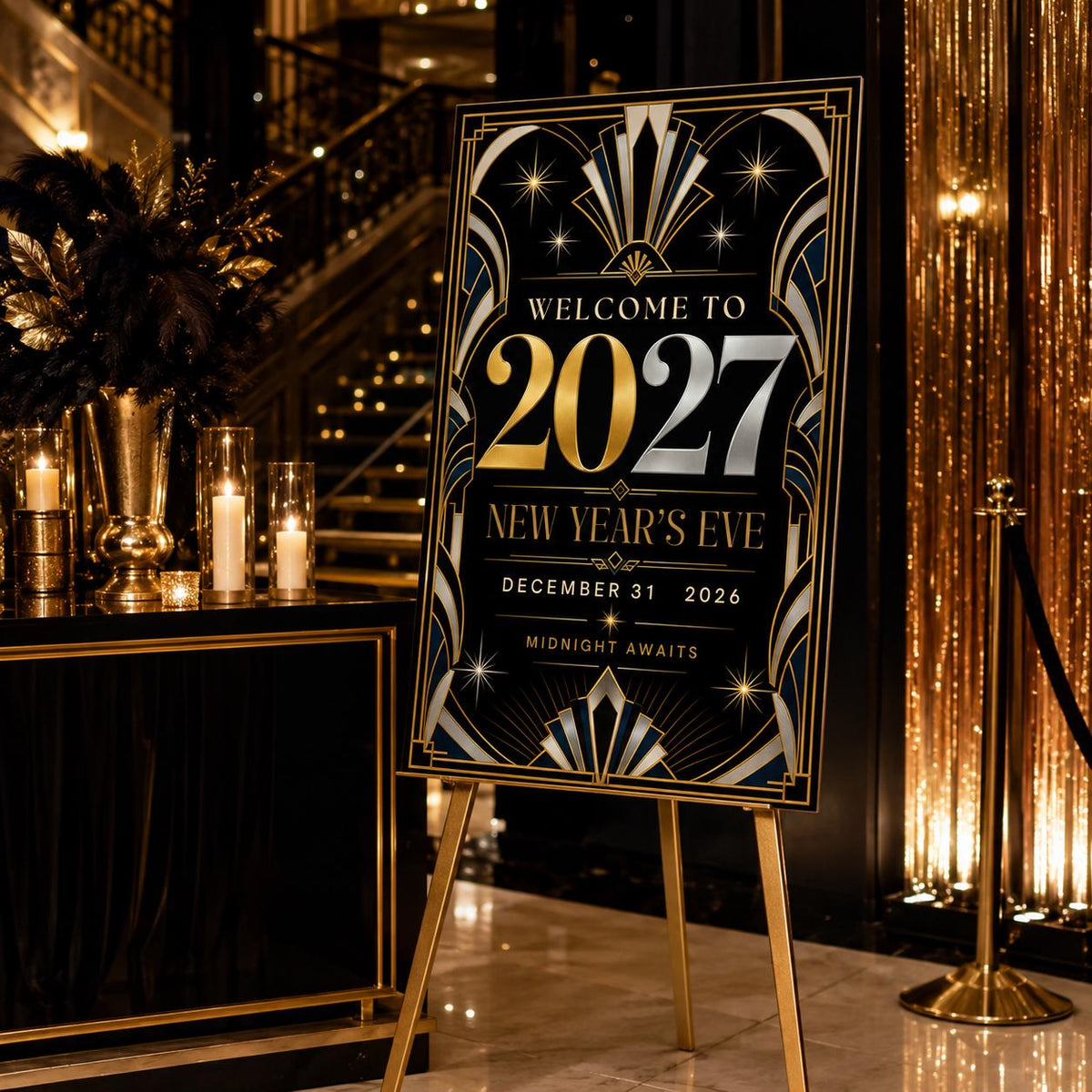 Gold Art Deco New Year Welcome Sign — digital welcome sign, instant download