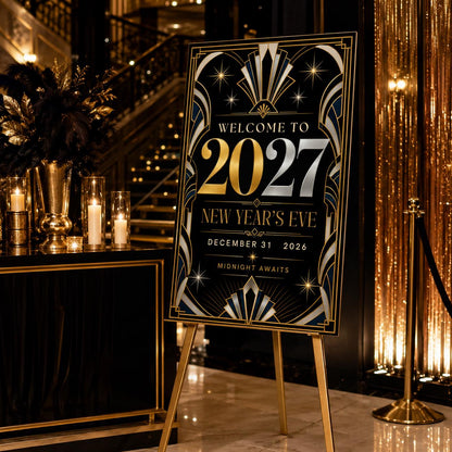Gold Art Deco New Year Welcome Sign — digital welcome sign, instant download