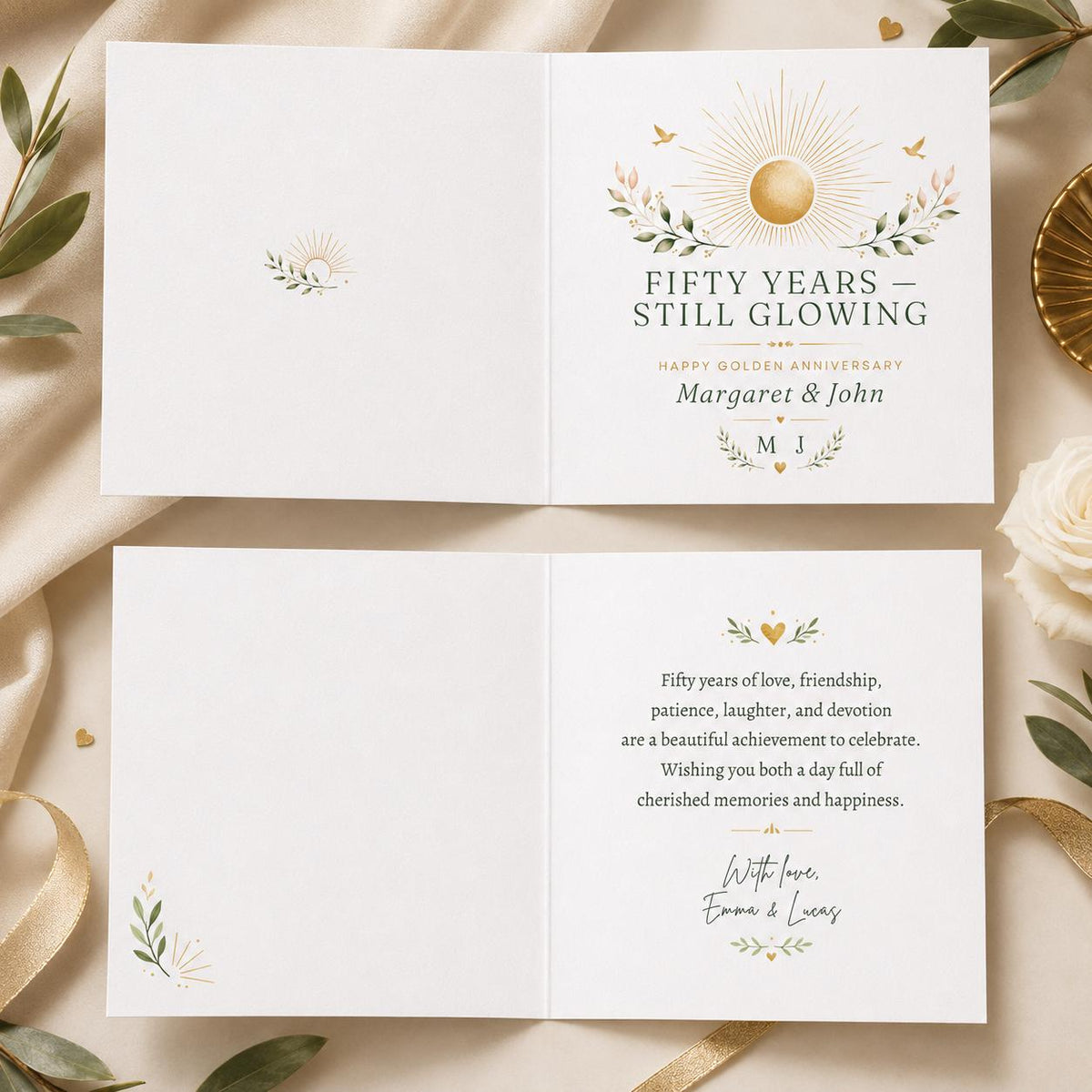 Gold Elegant 50th Anniversary Greeting Card — greeting card you personalize in Canva
