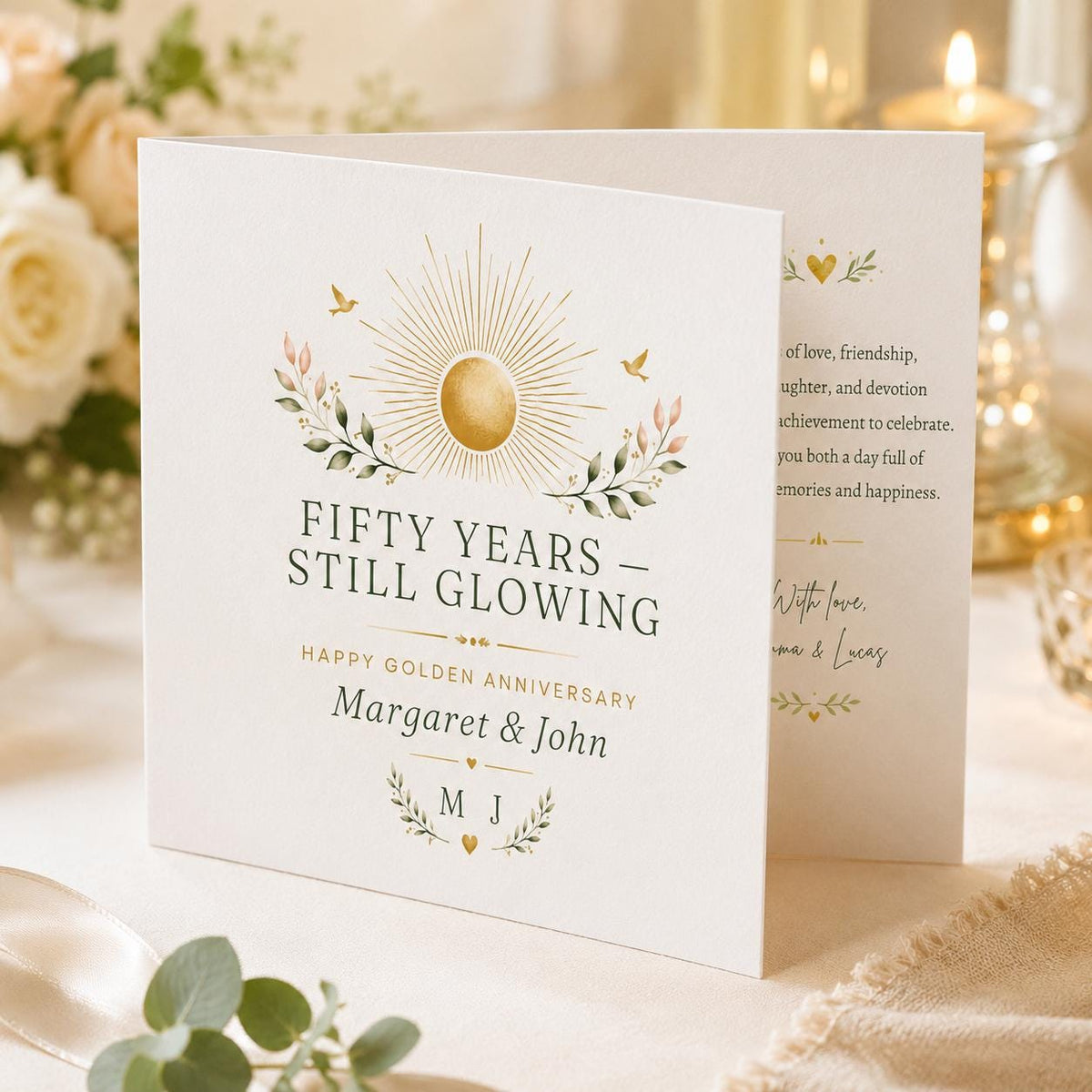 Gold Elegant 50th Anniversary Greeting Card — digital greeting card, instant download