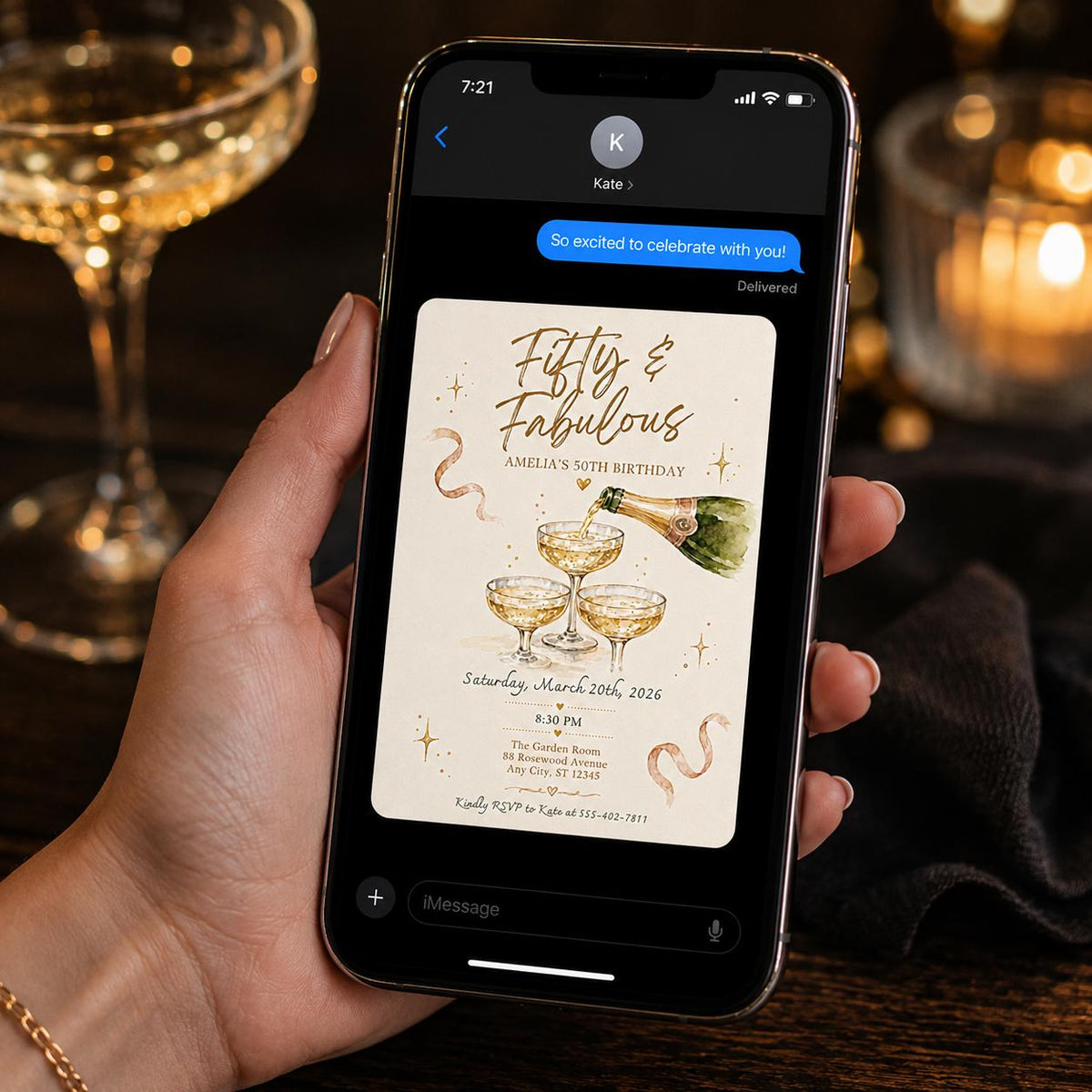 Gold Elegant Fifty Birthday Invitation — champagne design