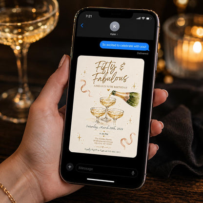 Gold Elegant Fifty Birthday Invitation — champagne design