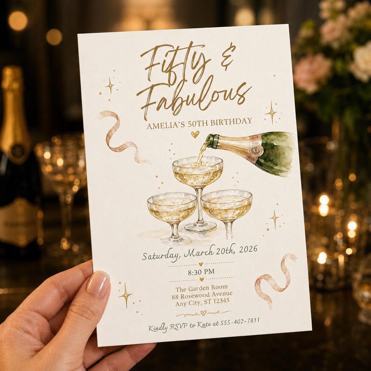 Gold Elegant Fifty Birthday Invitation — invitation you personalize in Canva