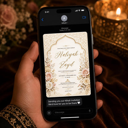 Gold Elegant Nikkah Invitation — floral design