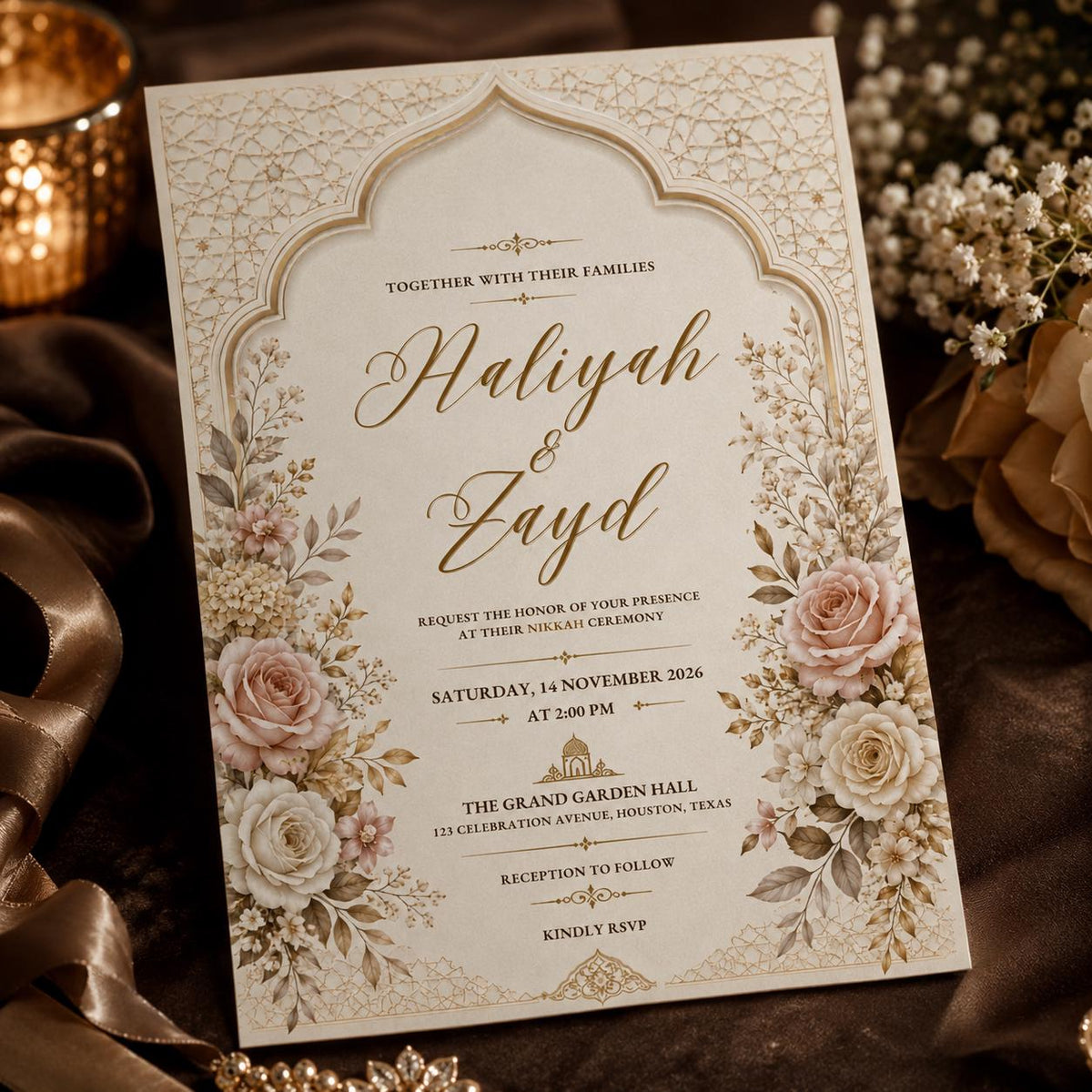 Gold Elegant Nikkah Invitation — digital invitation, instant download