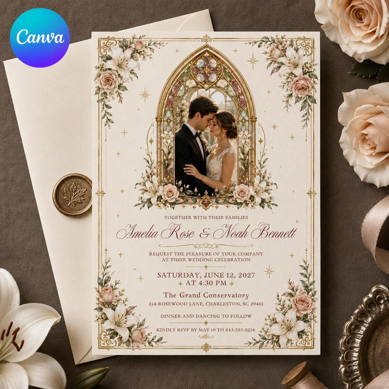 Gold Elegant Stained Glass Wedding Invitation