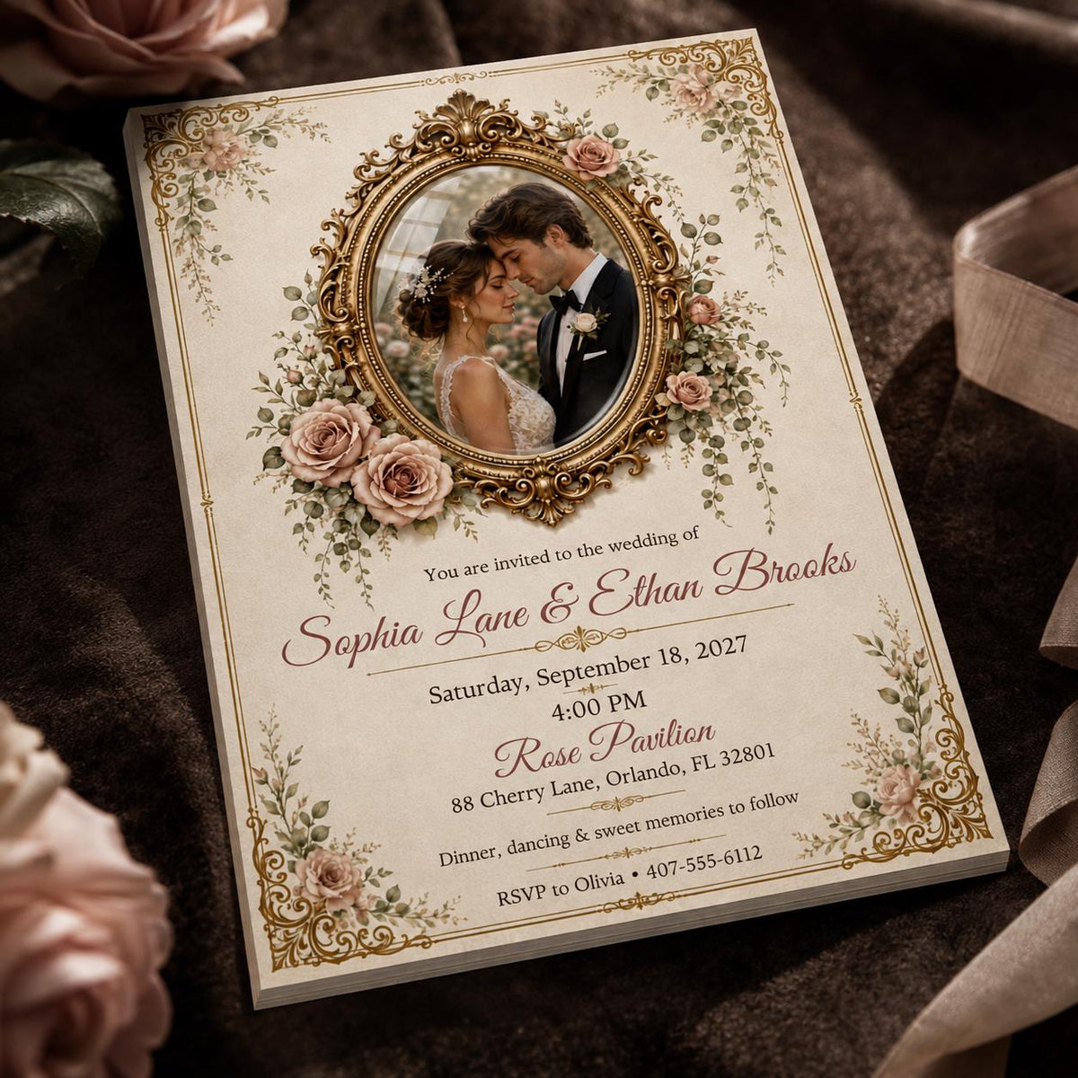 Gold Elegant Vintage Wedding Invitation — print-ready wedding design from VoltBy