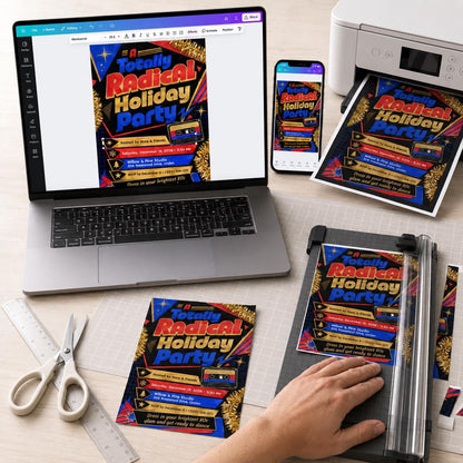 Gold Retro 80s Christmas Party Invitation — print-ready Christmas celebration design from VoltBy