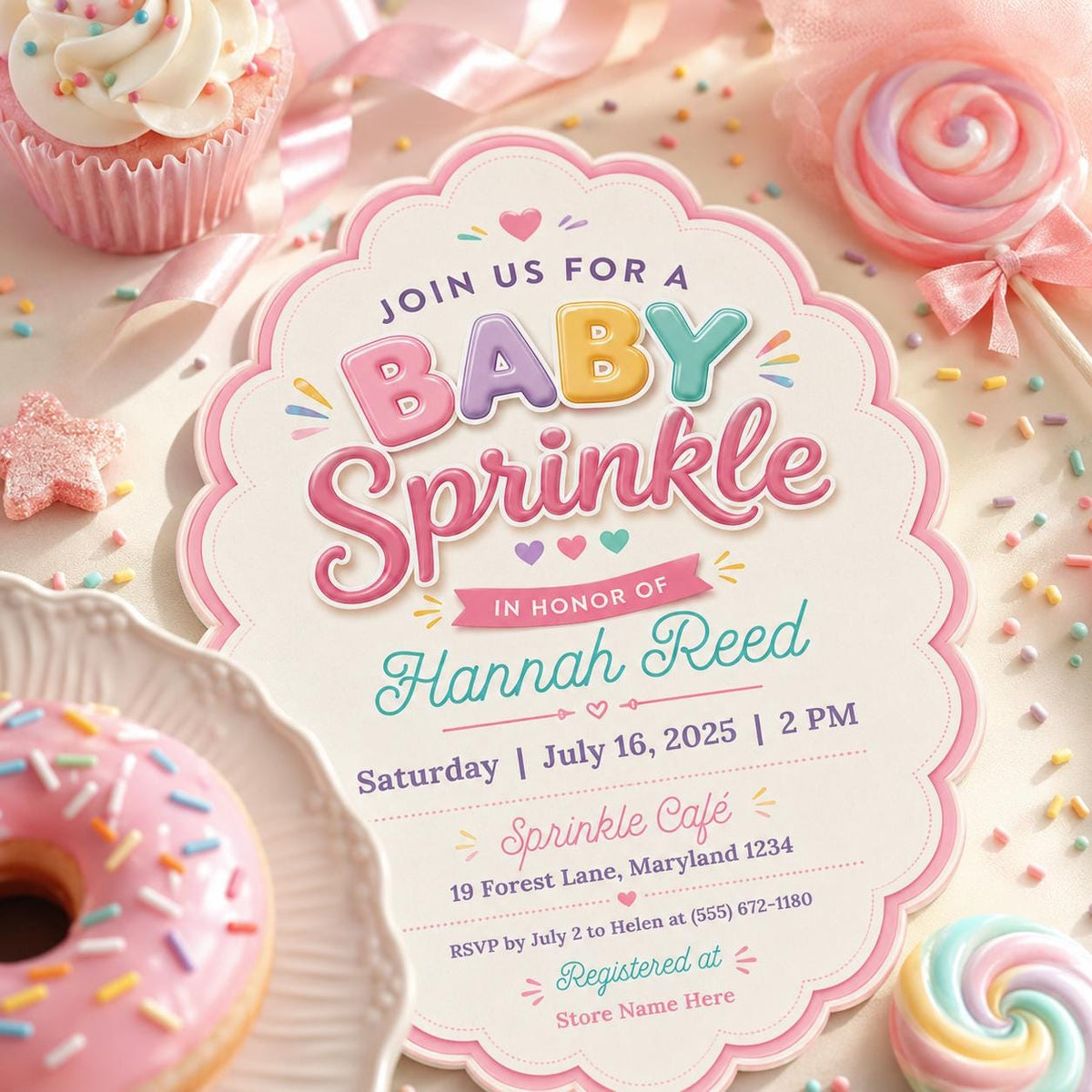 Gold Watercolor Pink Cupcake Baby Sprinkle Invitation — digital invitation, instant download