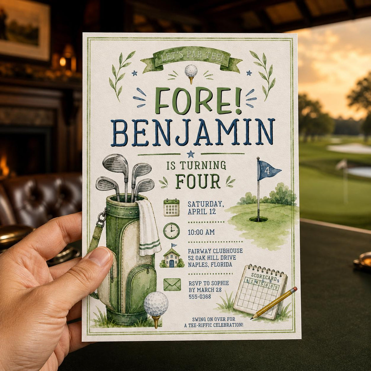 Golf 4th Birthday Invitation for Boys — print-ready 4th birthday party design from VoltBy