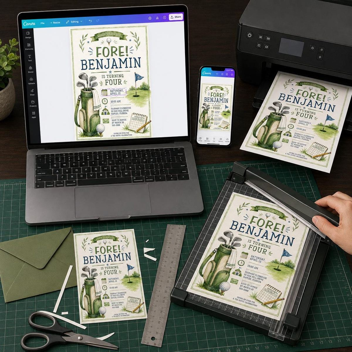 Golf 4th Birthday Invitation for Boys — digital invitation, instant download