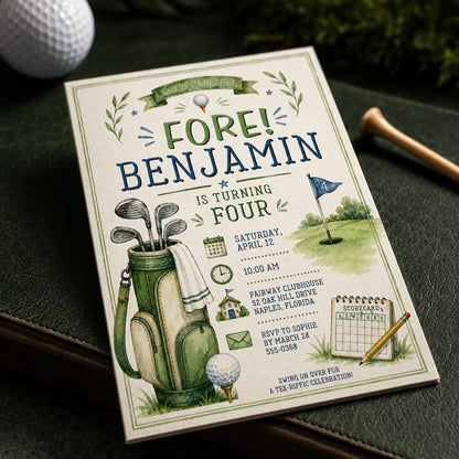 Golf 4th Birthday Invitation for Boys — 4th birthday party stationery by VoltBy