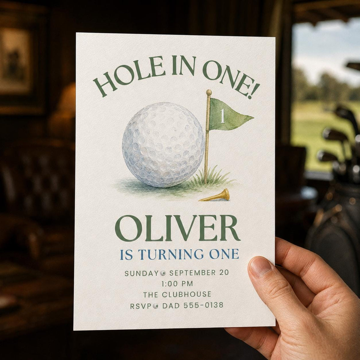 Golf First Birthday Invitation — print-ready first birthday design from VoltBy