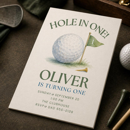 Golf First Birthday Invitation — first birthday stationery by VoltBy