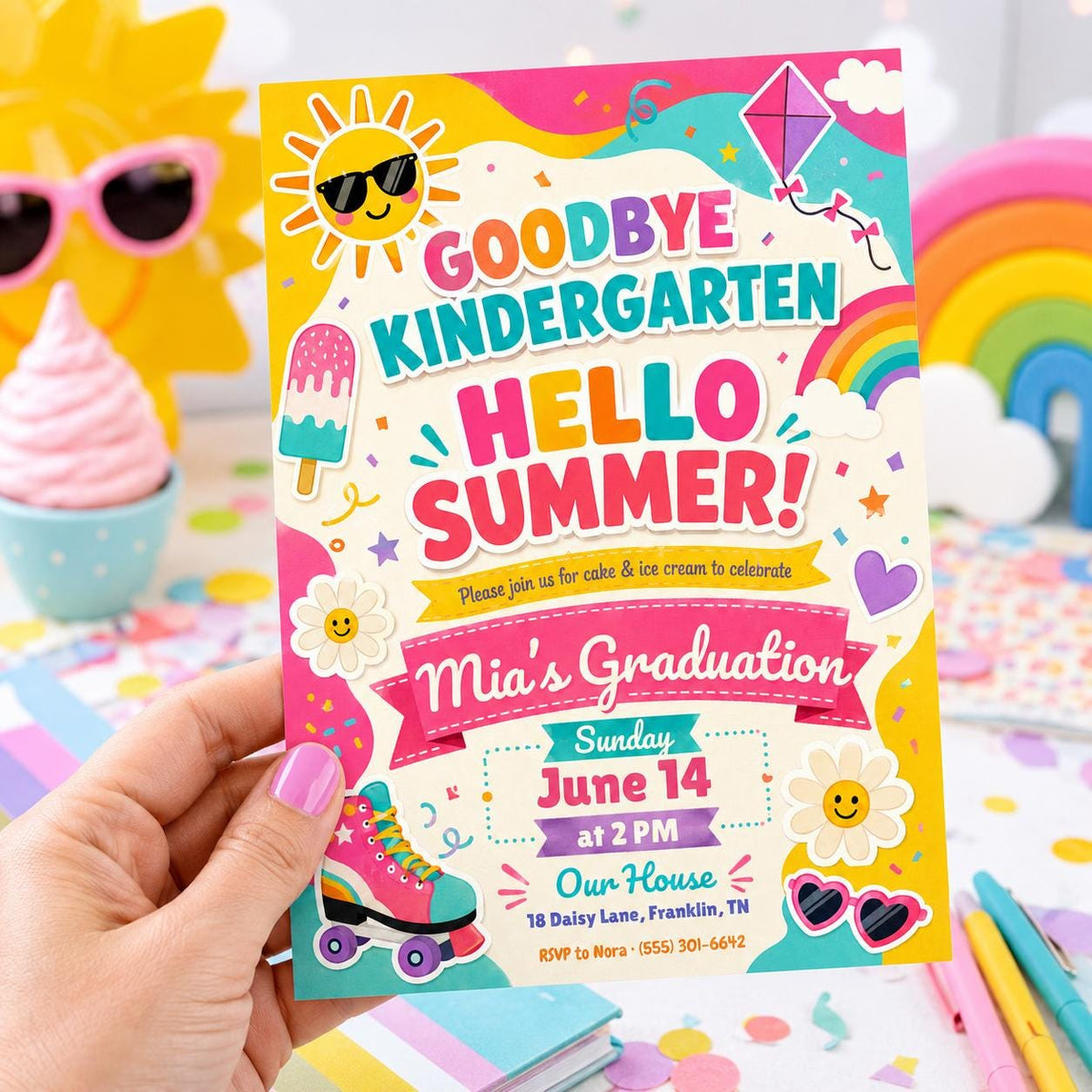 Goodbye Kindergarten Hello Summer Graduation Invitation — graduation party stationery by VoltBy