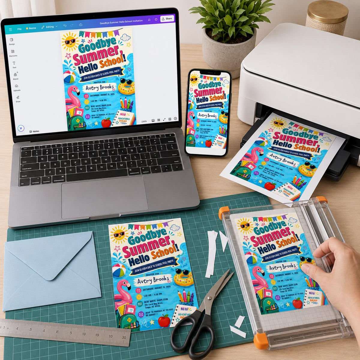 Goodbye Summer Hello School Pool Party Invitation — invitation you personalize in Canva