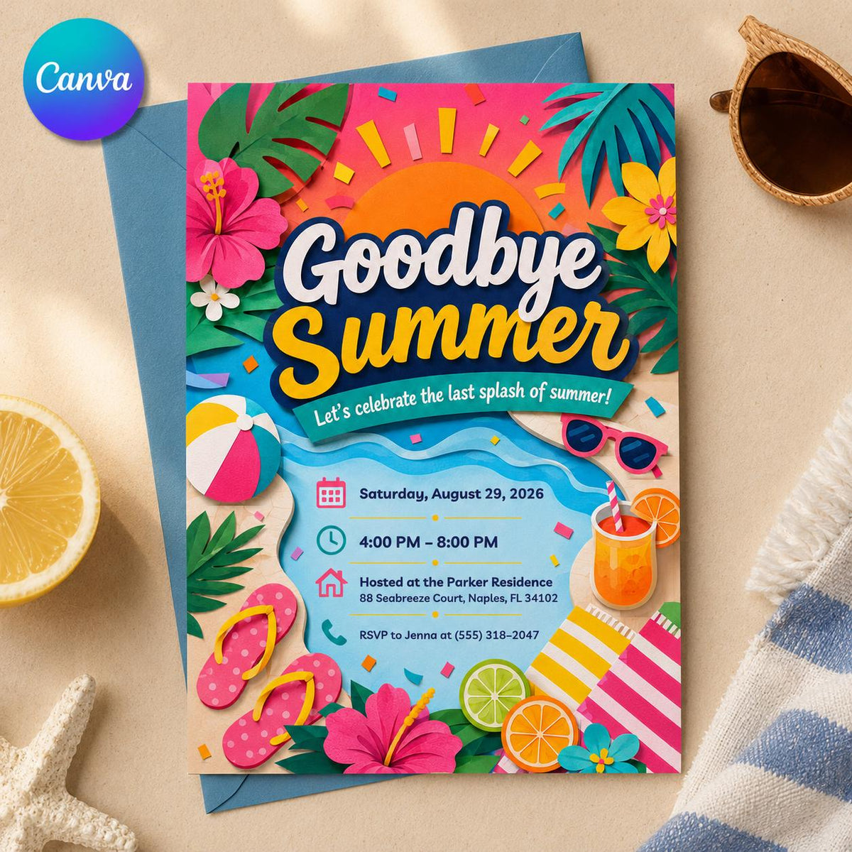 Goodbye Summer Party Invitation — editable Canva template
