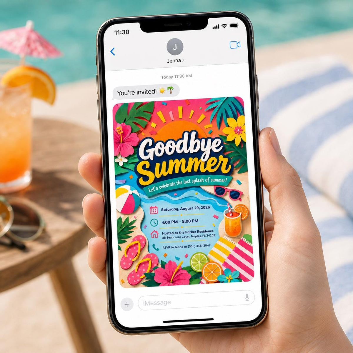 Goodbye Summer Party Invitation — pool and tropical design