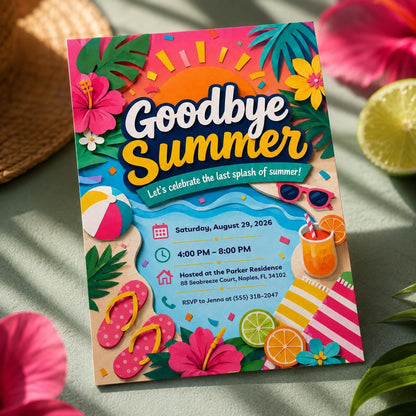 Goodbye Summer Party Invitation — digital invitation, instant download