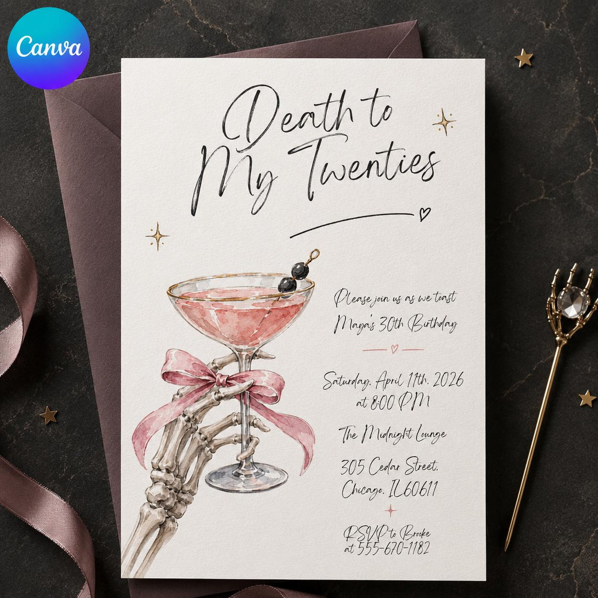 Gothic 30th Birthday Invitation — editable Canva template