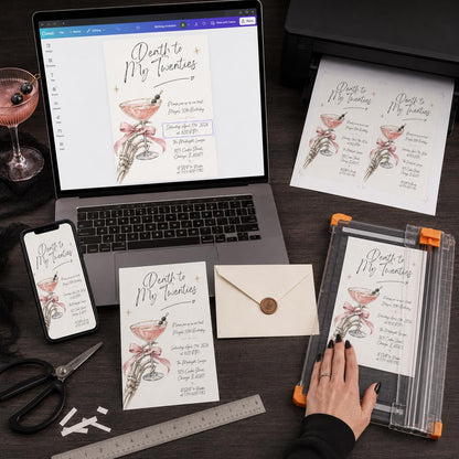 Gothic 30th Birthday Invitation — cocktail and skeleton design