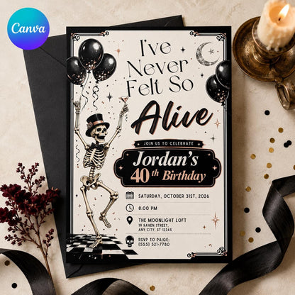 Gothic 40th Birthday Halloween Invitation — editable Canva template