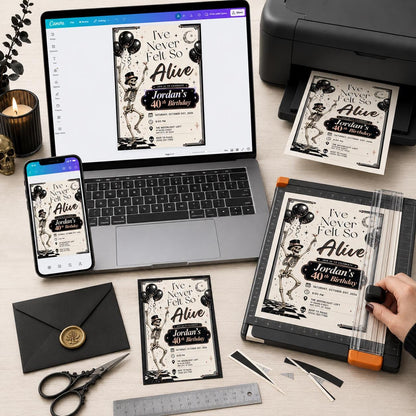 Gothic 40th Birthday Halloween Invitation — skeleton design
