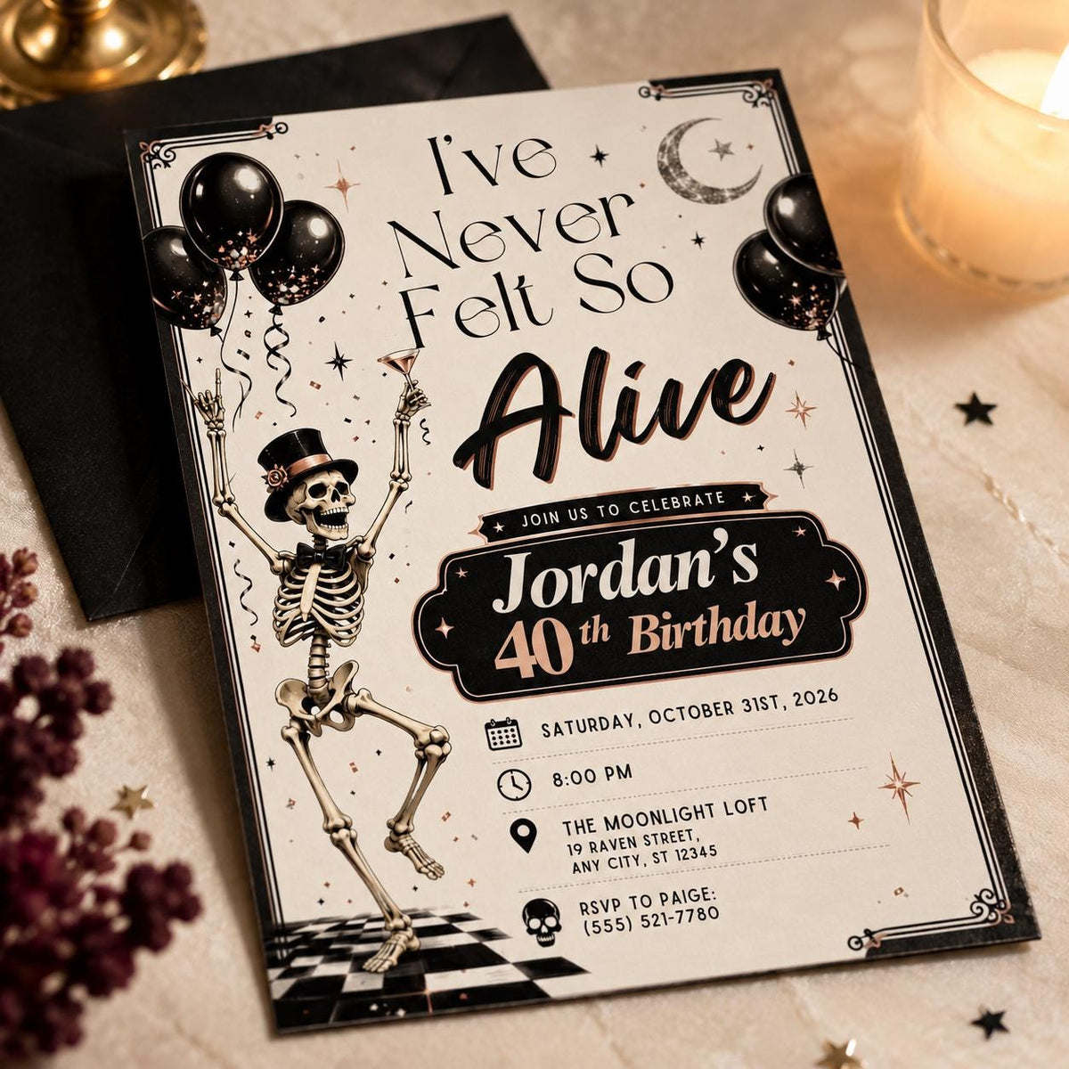 Gothic 40th Birthday Halloween Invitation — invitation you personalize in Canva