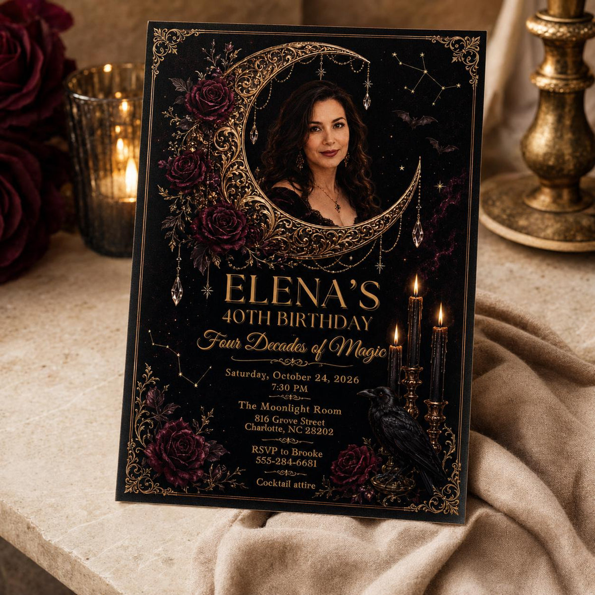 Gothic Celestial 40th Birthday Invitation — floral design