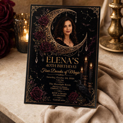 Gothic Celestial 40th Birthday Invitation — floral design