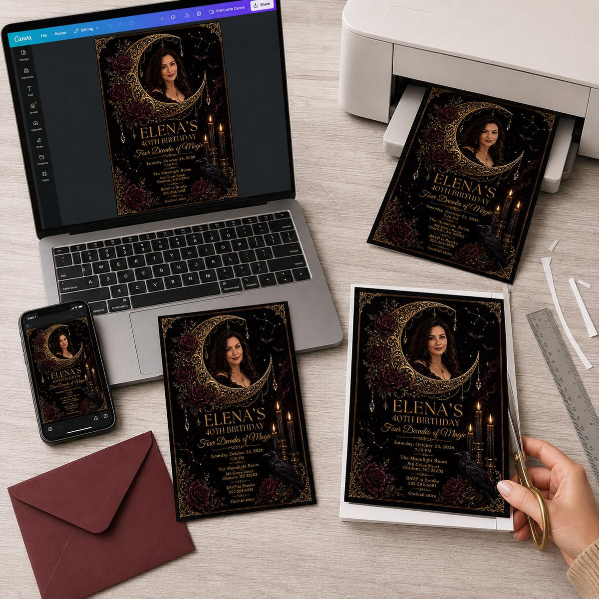 Gothic Celestial 40th Birthday Invitation — invitation you personalize in Canva