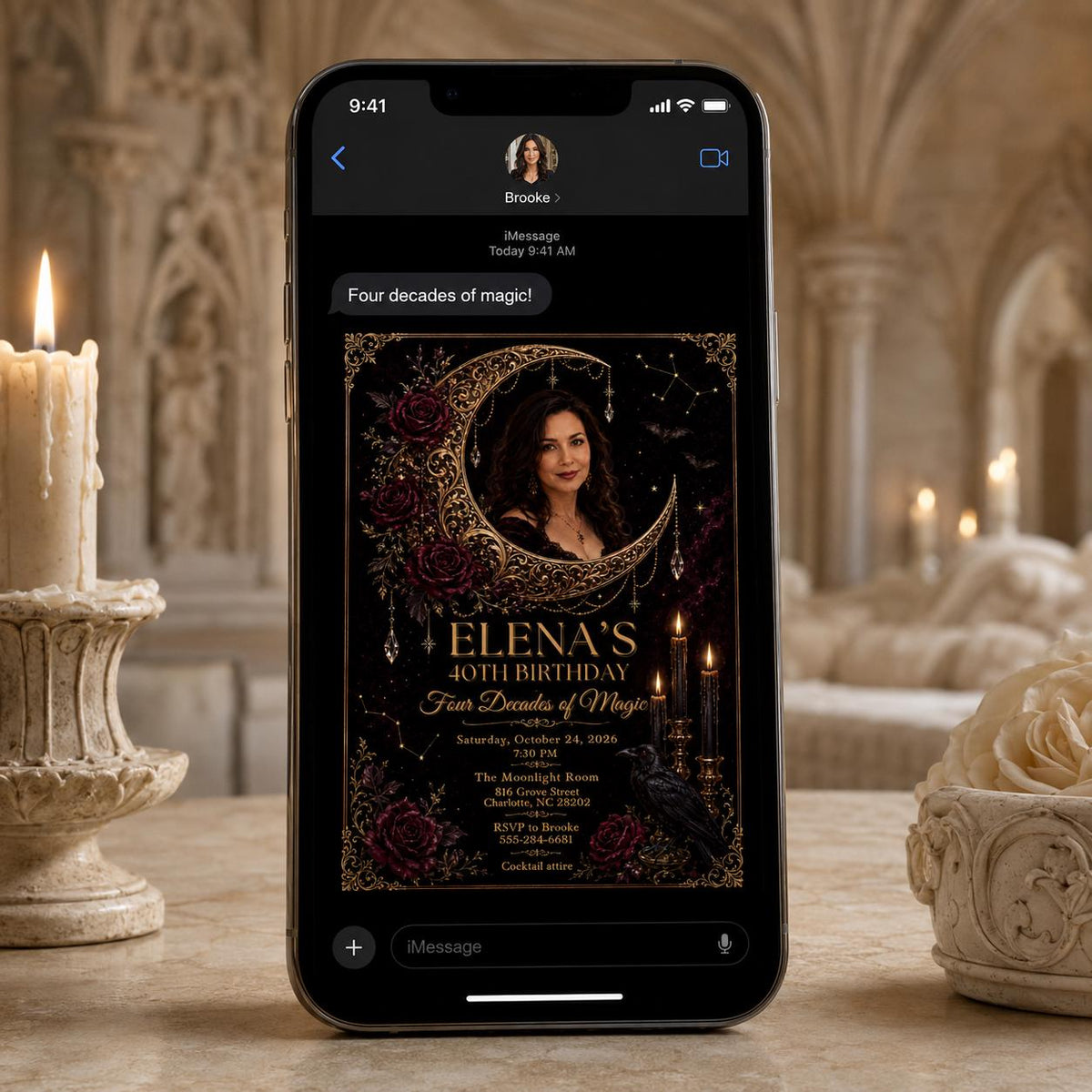Gothic Celestial 40th Birthday Invitation — digital invitation, instant download